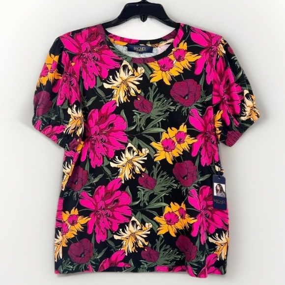RACHEL Rachel Roy Floral Print Short Sleeve Top Size M Puff Sleeve - Picture 1 of 11